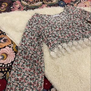 Gypsy Bell Sleeve Crop Top With Lace